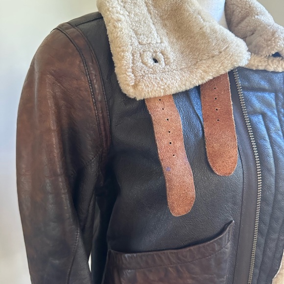 Ralph Lauren Brown Shearling Leather Aviator Bomber Jacket size Small - Picture 6 of 17
